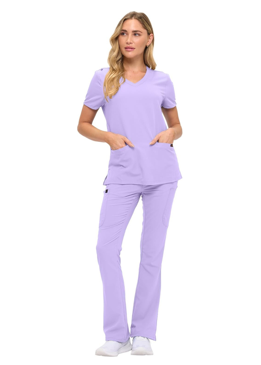 Monarch Uniforms Women's Soft Stretch Scrub Set With Nine Pockets – V-Neck Top & High-Waisted Bootcut Pants
